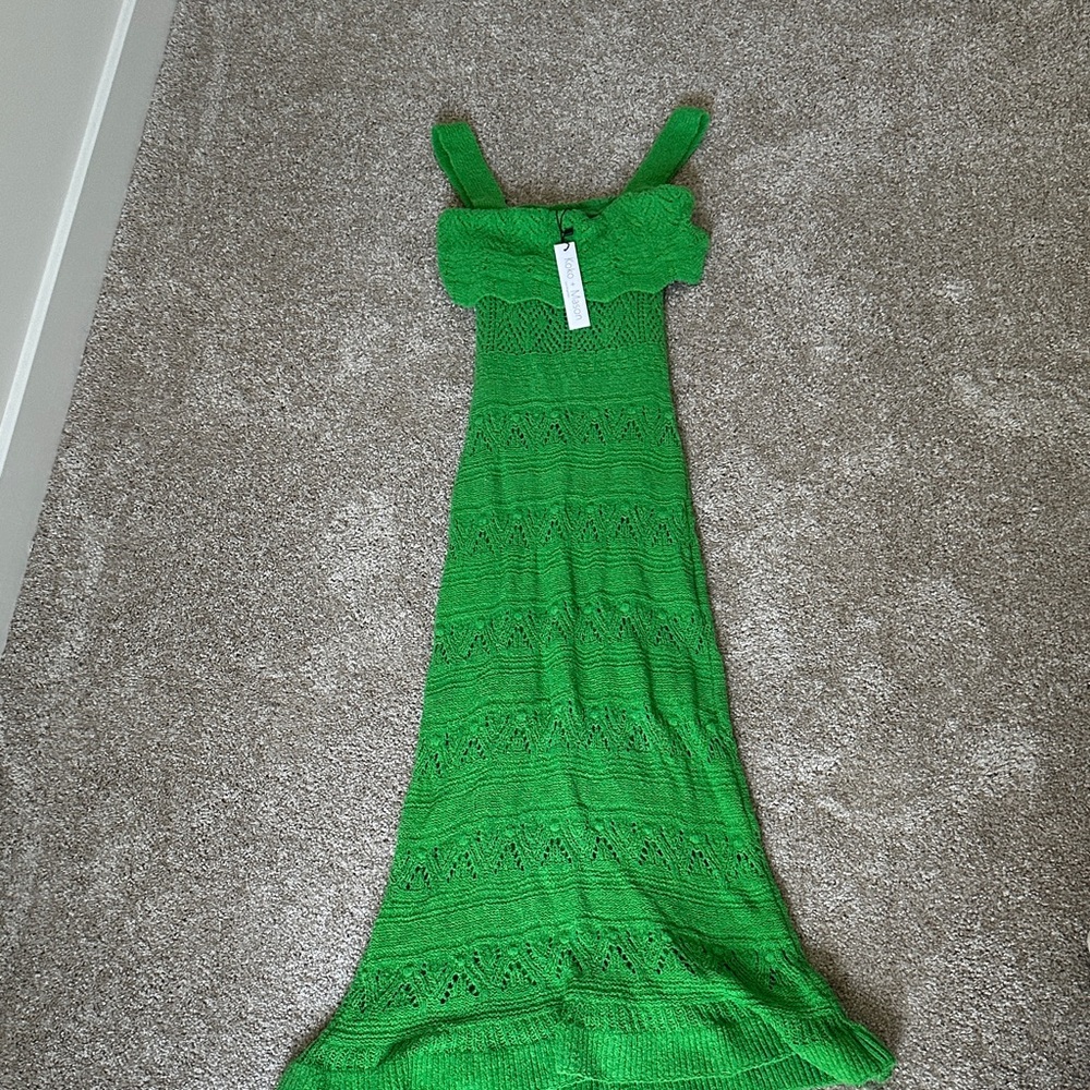Bright Green Knit Maxi Dress with Wide Straps